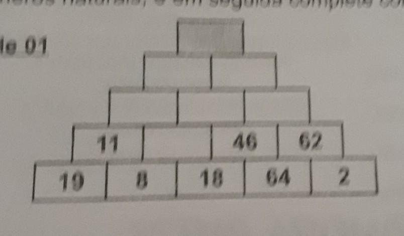 Descubra o segredo de cada pirâmide sabendo que as operações estão sendo feitas no conjunto dos números naturais em seguida complete os números qu