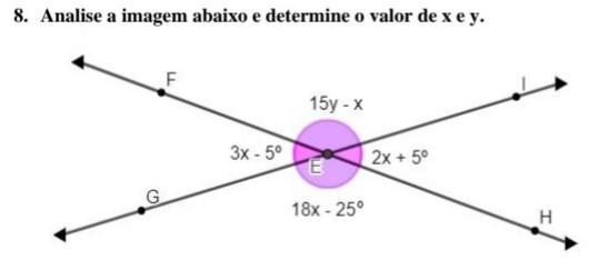 8. Analise a imagem abaixo e determine o valor de x e y.​