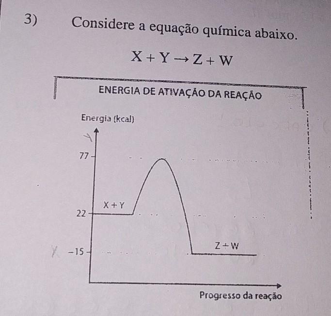 Considere a equação química abaixo. X+Y➡️Z+Wa) Qual é a energia associada aos reagentes da reação química?b) Q