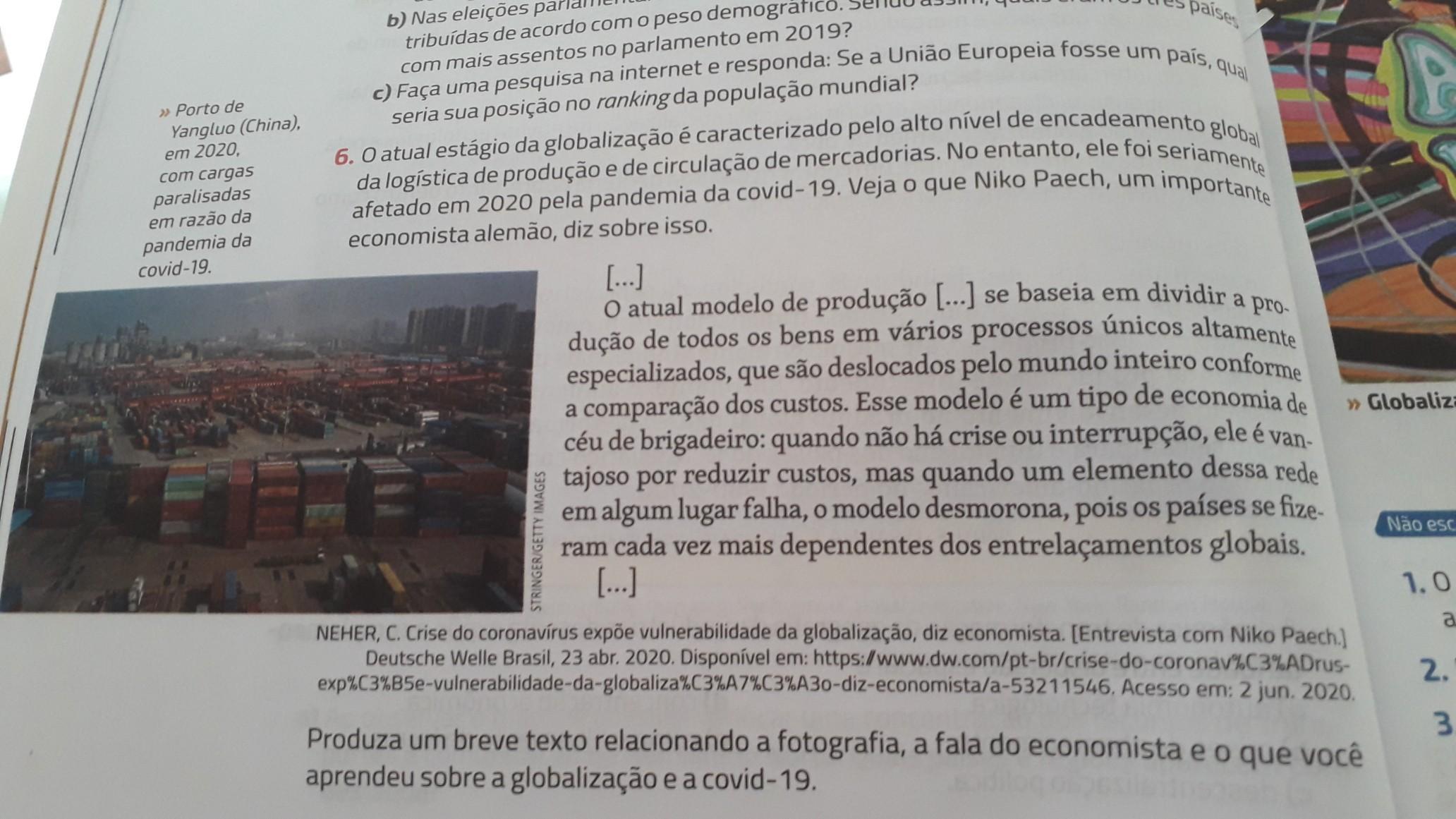 produza um breve texto relacionado a fotografia, a fala do economista e o que você aprendeu sobre a globalização e a covid-19​