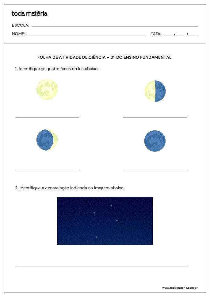 Folha de atividade 06 - 3º ano - ciências - astronomia