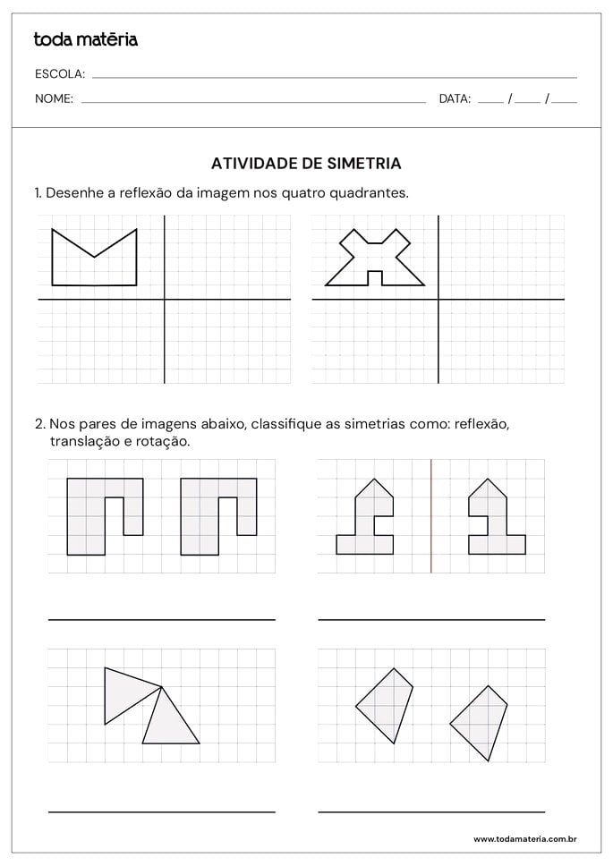 Folha de atividade de simetria.