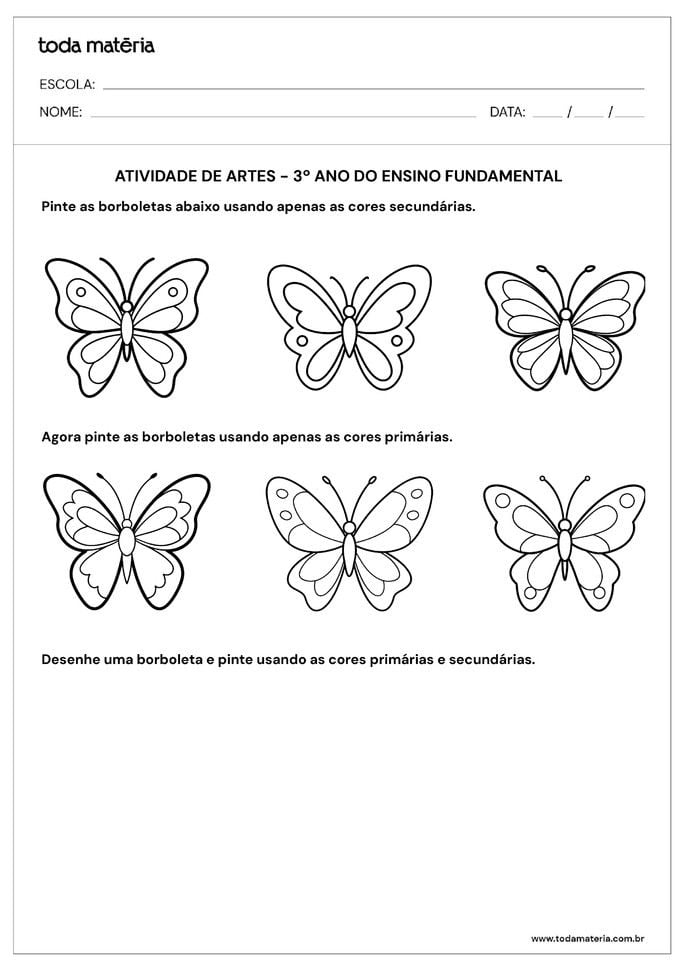 Atividade de artes sobre cores primárias e secundárias.