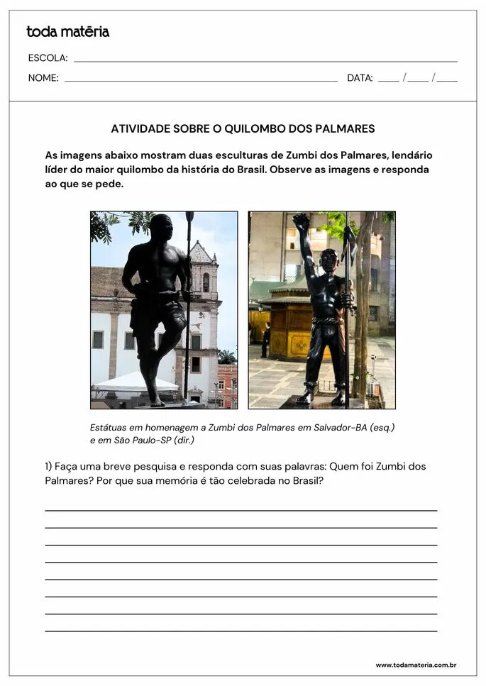 Atividade sobre Zumbi dos Palmares